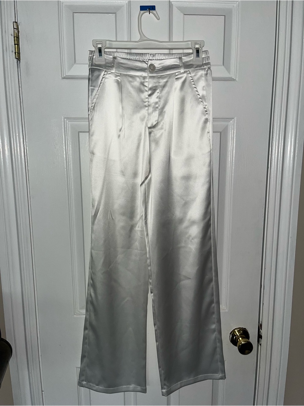 Amazon Essentials White Satin Wide-Leg Women's Trousers